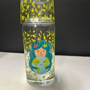 Earth Mother Illustrated Glass Tumbler - Yellow & Teal Floral Design